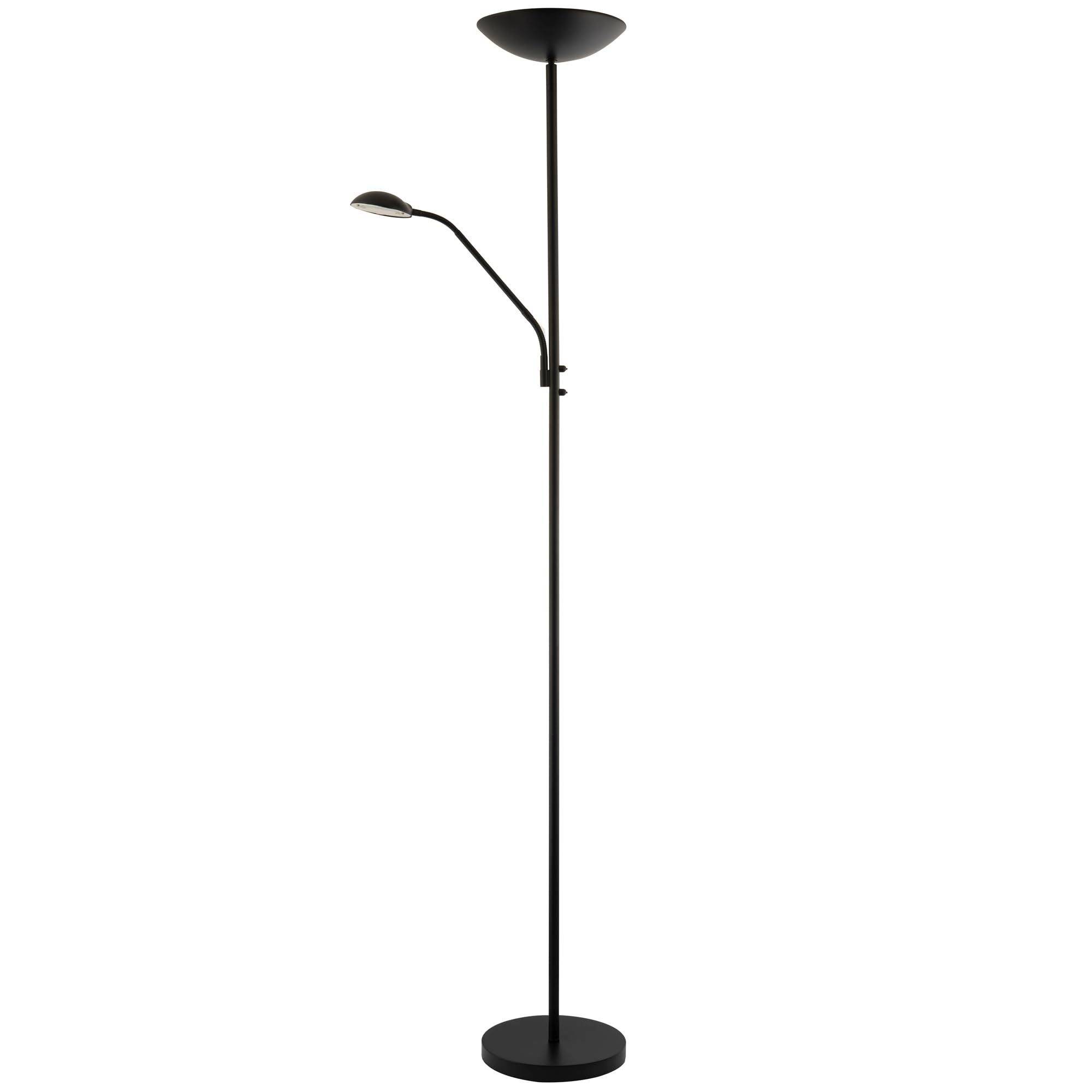 Happy Homewares Black Modern Led Mother And Child Floor Lamp In Matte With Memory Dimmer Buttons | 20W And 4W | Adjustable Reading Light And Uplighter| 180Cm X 25Cm By Size 20