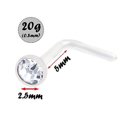 Bodyjewellery NOSE L A021 UV 20G 2.5MM L5 CLABAMBZ 5Pcs 20G 0.8Mm Nose Rings L Shaped Bioflex Clear Flexible Nostril Piercing Jewelry 2.5Mm Crystal thumb #2
