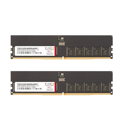 v-color Hynix IC サーバー用メモリ DDR5-4800MHz PC5-38400 64GB (32GB×2枚) ECC Unbuffered DIMM 2Gx8 2Rx8 1.1V CL40 TE532G48D840K