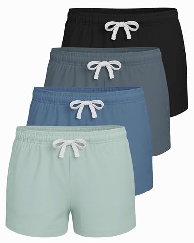 Image of Real Essentials 4 Pack: Girls French Terry Lounge Shorts - Ultra Soft Pull-On Gym, Camp, Sports & Everyday Shorts