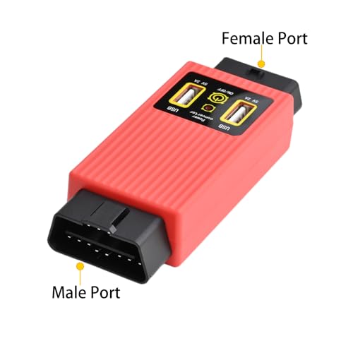 iKKEGOL Pocket OBD2 OBDII Full 16 Pin 1 Male to 1 Female OBD Cable Splitter Converter Adapter with 2 USB Port Supply Charging for Diagnostic Extender (Red) - Thumbnail 5