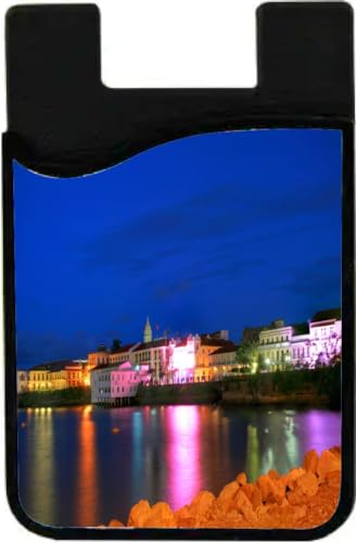 Island Gifting Neoprene Stick-on ID Card Holder for iPhone/Galaxy/Google Android Cases Featuring Image of Panama City Casco Viejo in The Sunset