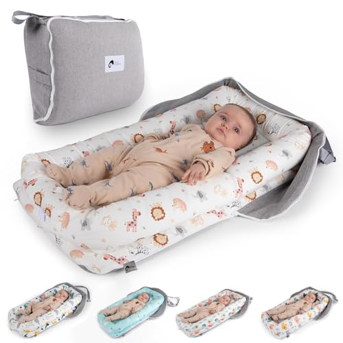 Image of Joyful Journeys Baby Lounger Diaper Bag - Portable Baby Lounger Nest | Versatile Infant Lounger Bag & Diaper Organizer | Cozy Baby Lounger Nest for Convenience | Baby Shower Gifts (Pink Zoo Animals)