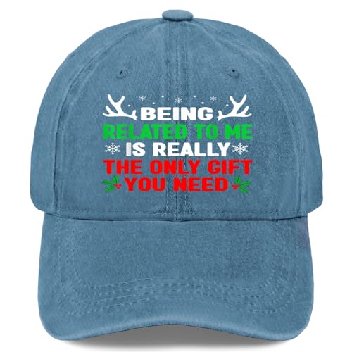 Being Related to Me Funny Holiday Family Quote Hat for Mens Fashion Washed Cyan Blue