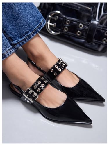 Floerns Women's Buckled Straps Pointed Toe Slingback Flat Ballerina Shoes2