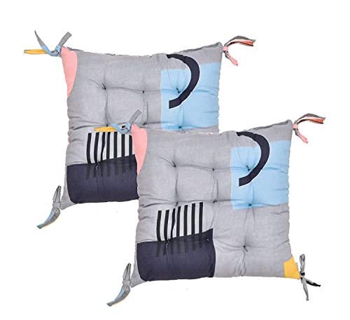Image of COZY FURNISH Microfiber Cotton Chair Pads with Four Corner Ties 16x16(Inches) 41X41(CM) Square, Pack of 2 | Extra-Comfortable & Soft Seat Cushions | Ergonomic Pillows