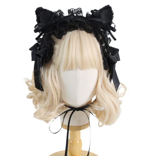 CoBtee ゴスロリータ ヘッドドレス レース 悪魔の角 コスプレ ヘッドバンド ヘアバンド ヘアアクセサリー ヘッドウェア ハロウィン パーティー, かわいい猫耳ヘッドバンド / ブラック, 2cm（Amazon）