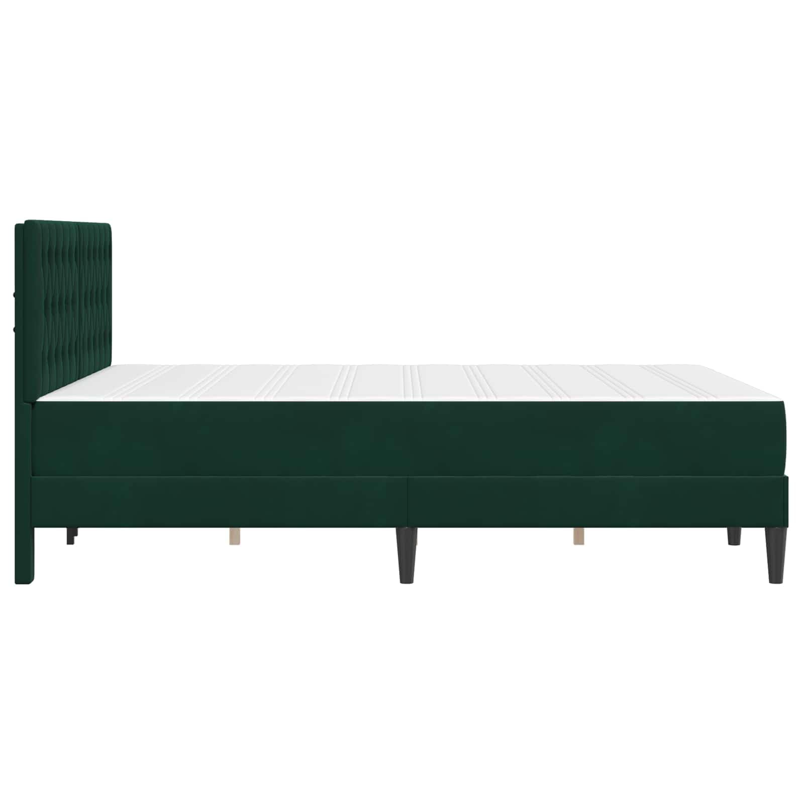 Rama łóżka z materacem, ciemnozielona, 140 x 200 cm, aksamitna, ergonomiczny materac z rdzeniem z zimnej pianki i sprężyną kieszeniową, stelaż listewkowy, oddychający, dwustronny