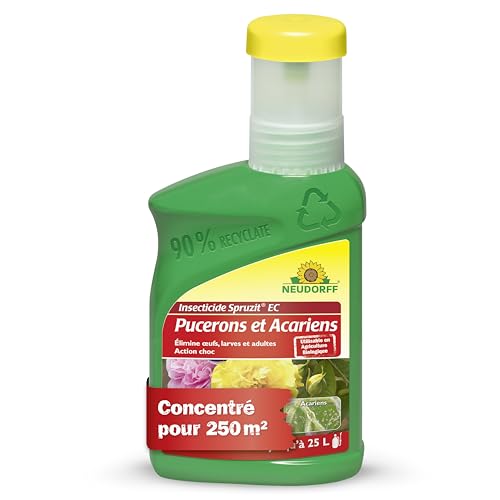 Neudorff Insecticide Spruzit EC Anti-Pucerons et Acariens - Insecticide jardin anti acarien et anti araignée, action sur œufs larves adultes, Concentré pour 250m²,...