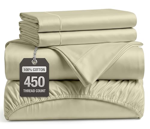 Image of 450TC 100% Cotton Sheet Sets Full Size Bed - Silky Sateen Weave, Linen