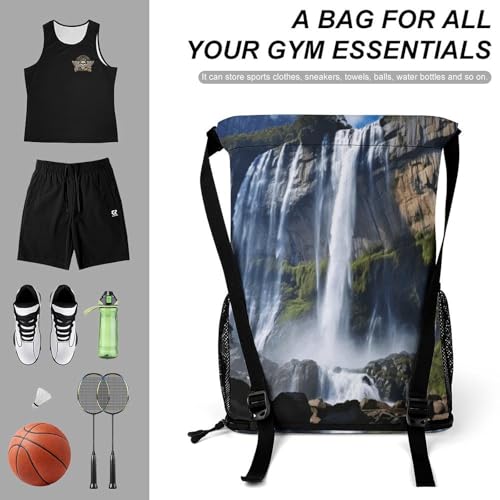 Beautiful Waterfall Drawstring Backpack, Dry Wet Separate Gym Bag Unisex Sports Drawstring Bag for Work, Fitness3