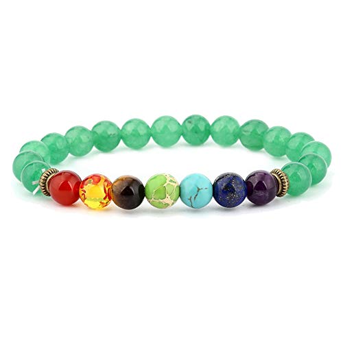 AKIMO Pulsera Chakra con Caja de Regalo - Pulsera de curación de ansiedad de Piedras Preciosas Naturales, 7 Cuentas de Piedra Equilibrio de Yoga Reiki Lucky Charm Pulsera para Mujeres Hombres, Verde