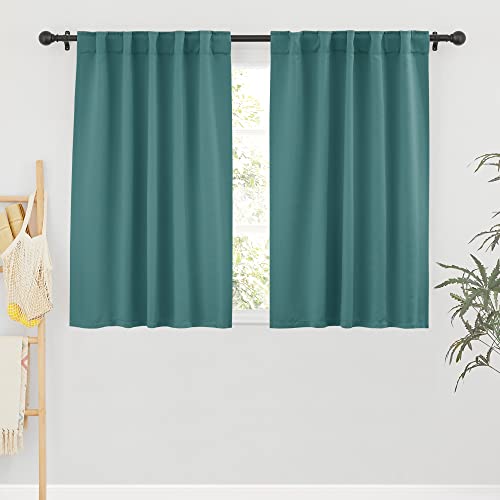 Image of RYB HOME Short Curtains Kitchen - Thermal Insulated Drapes Window Treatment Panels, Back Tab Hanging, Privacy Curtains for Bedroom Dining Cabin, 42 x 45 inch, Teal, 2 Pieces