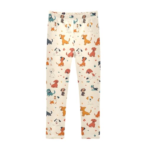 ALAZA Girls' Leggings Children's Yoga Pants Skinny Printed Dance Cartoon Dogs Khaki Comfortable 4T