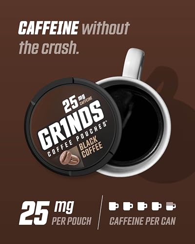 GRINDS Coffee Bags | 3 Cans of Black Coffee | Tobacco Free, Nicotine Free | 18 Bags Per Can | 1 Bag eq. 1/4 Cup Coffee (Black Coffee)