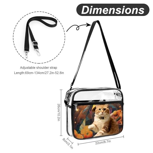 Space Cat with Pizza Large Crossbody Bag Clear Stadium Bag Anti-Theft Side Shoulder Bags Messenger Bag with 2 Compartments2