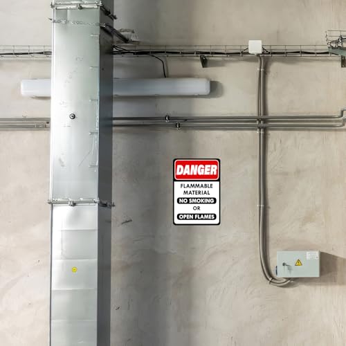 Image of CVANU Danger Flammable Material No Smoking or Open Flames Warning Safety Self-Adhesive Waterproof PVC Vinyl Sign Sticker Size (11.7inchX8.3inch) Pack of 15
