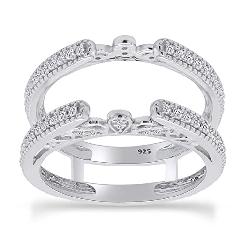 SAVEARTH DIAMONDS 1/3 ct. t.w Round Cut Lab Created Moissanite Diamond Millgrain Cathedral Enhancer Guard Ring In 14K Gold Over Sterling Silver Jewelry (G-H Color, 0.33 Cttw)