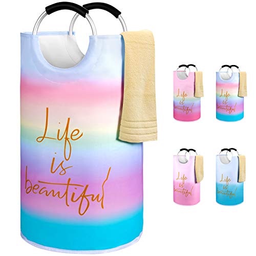 Erimaki 130L Xl Foldable Laundry Basket With Handle, Waterproof Extra Large Collapsible Laundry Hamper, Freestanding Big Tall Baskets For Kids Girls Women Clothes In Bedroom Bathroom, Rainbow Blue #TOP2