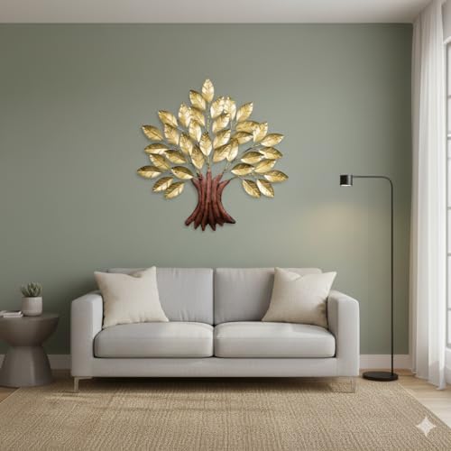 Image of Bharat Art Metal Iron Golden Tree Wall Hanging | Small Multicolor Decorative Metal Wall Art for Home, Living Room, Bedroom, Office & Cafe | 20 x 4 x 22 Inch | W293