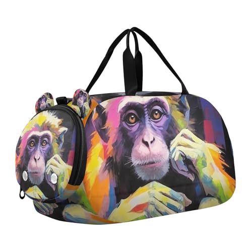 YETTASBIN Sport Travel Duffel Bag for Girls Boys, Monkey Large Waterproof Weekender Overnight Bag, Detachable Shoulder Strap Gym Bag with Shoe Compartment & Wet Pocket