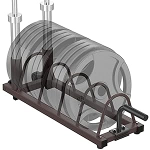 Royal Fitness Horizontal Weight Plate Rack Organizer and Olympic Bar Holder with Handle and Wheels, Plate Storage