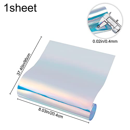 GORGECRAFT 37"x8"PVC Holographic Sheet Transparent Iridescent Opal Roll Vinyl Rainbow Glossy Clear Film Mirrored Foil Laser Fabric for Craft Shoes Bag Sewing Patchwork Window(Clear) - Image 2