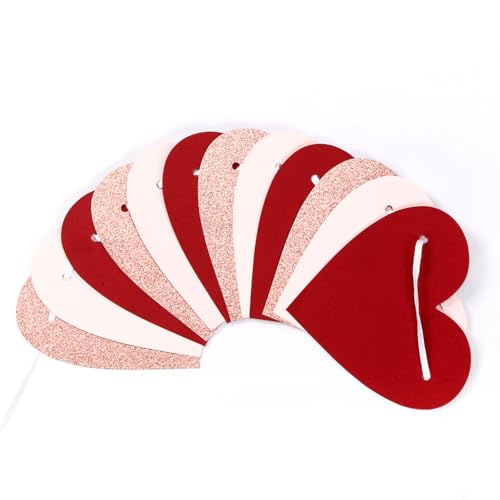 Image of Galentines Party-Decorations Valentines Day Heart-Garland - 52ft Burgundy-Red Rose-Gold Streamers Paper Banner, Pink Anniversary Baby Shower Wedding Hanging Decor Hugfond