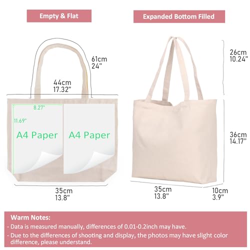 Canvas Tote Bags with Zipper, KOOLMOX 12oz Thick Cotton Canvas Zipper Tote with Bottom & Over Shoulder Handles, Blank Canvas Bag to Decorate for Gift Bag, Women Shopping Bag, 6 Pack, 17x14x3.9'' by Koolmox - Image 3