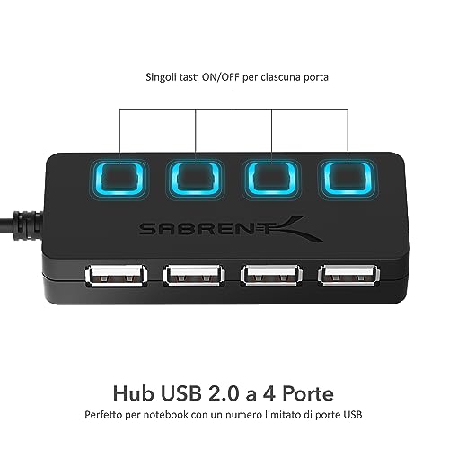 Hub USB 2.0 [4-Porte], Ciabatta Multipresa USB, Sdoppiatore USB con Singoli Interruttori ON/OFF e Spie LED [Ricarica NON supportata] per laptop, PC (HB-UMLS) - Hub USB - Immagine 1