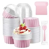 EUSOAR 5oz Pink Cupcakes with Lids and Pink Spoons-120pcs