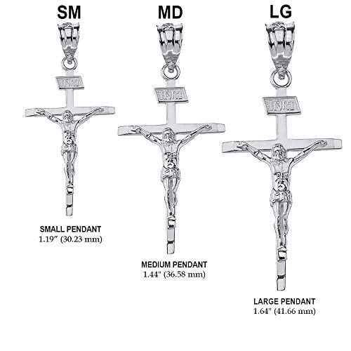 Solid 10k White Gold Catholic Jesus Christ on INRI Crucifix Cross Pendant Necklace (1.19")2
