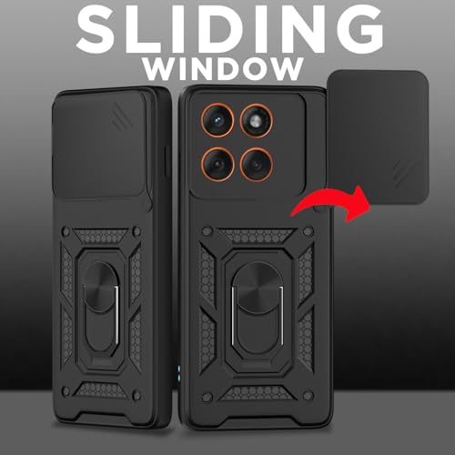 Image of Pikkme Back Cover for Motorola Moto Edge 70 5G | 360 Protection Case | Sliding Camera Shield Cover & Ring Holder Stand D10 Tough Armor Bumper Case (Black)