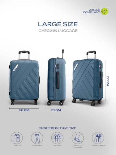Image of Safari Large Voro 77cm Trolley Bag Hard Case Polypropylene, 8 Spinner Wheels, 360 Degree Wheeling Carry on Luggage, Travel Bag, Suitcase for Travel, Trolley Bags for Travel, Ink Blue