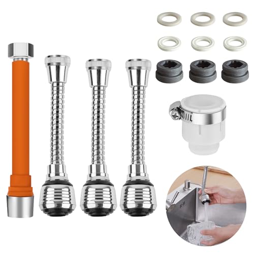 Wasserhahn Schlauch Luftsprudle, Perlatoren für Wasserhähne mit Schlauch, 360 Grad Schwenk WasserhahnLuftsprudle, Flexibler Wasserhahnbelüfter, Luftsprudler Wasserhahn Verlängerung für Küche Spüle