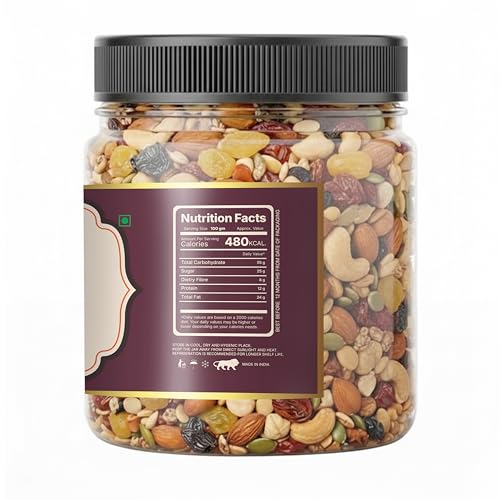 Image of LILA DRY FRUITS Tangy Trail Mix 1 kg (500g x 2) Chatpata Nuts & Seeds Combo with Cashew, Almonds, Chatpata Raisins, Cranberries, Amla, Roasted Salted Pumpkin & Sunflower Seeds Perfect for Gifting