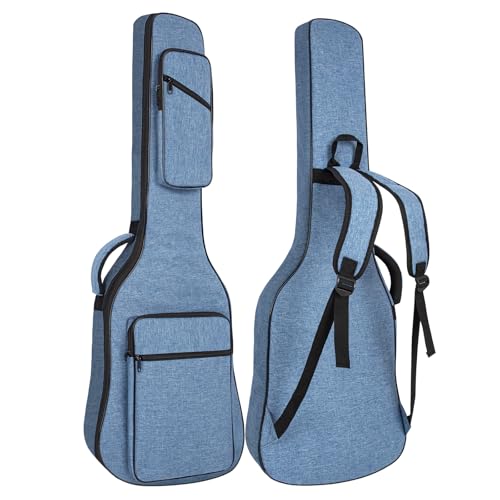 Image of Electric Guitar Bag Gig Bag 0.4in Thick Padding Backpack Soft Guitar Case Adjustable Shoulder Strap with Back Hanger Loop (Multiple Pockets Blue)