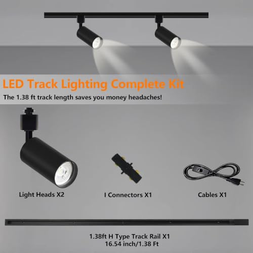 Image of LED Track Lighting Kit 4000K 10W 2PCS Black H Type Plug in