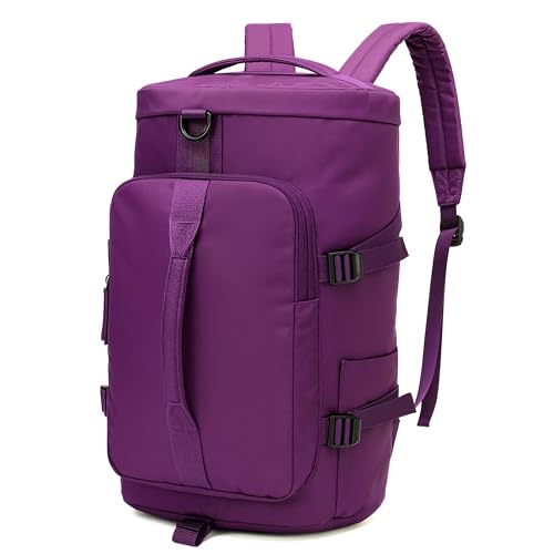 Image of POPCUBE 2in1 Nylon 26cm Lightweight Waterproof Backpack Duffle Bag with Shoulder Straps, Small Rucksack Travel Bag for Men & Women with Wet Pocket & Shoe Compartment(45x26x26cm) (Purple)