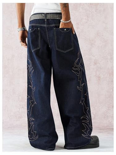 Men's Graphic Baggy Jeans Hip Hop Wide Leg Denim Pants with Pockets Streetwear2