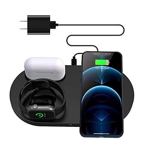 Wireless Charger, 3 in 1 Wireless Charging Station,Wireless Charging Stand for iPhone 12/12 Pro/12 Pro Max/12 mini/11/11 Pro/SE/X/XR/iWatch 6/5/4/3/2/Airpods 1/2/Pro,Fast Qi-Certified Charging