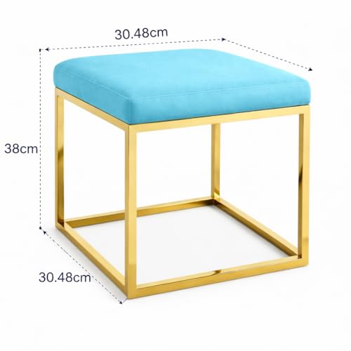 Image of Square Metal Ottoman /Sitting Stool /Living Room Furniture /Office, Velvet Footstool /Footrest Pouffes Home Decor (Sky) - 30.48 Cm, 38 Cm