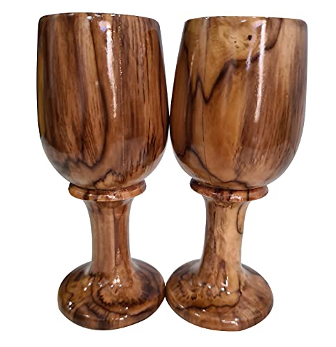 Collectiblesbuy Handmade Rustic Dark Brown Wooden Wine Glass Vintage Wood Goblet Drinkware Cup Set Of 2 #TOP2