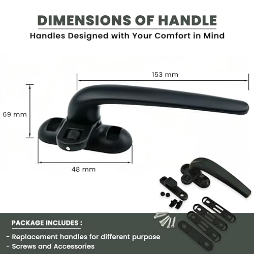 Image of AARAM Right Side Black Aluminium Window Handle, Pack of 1, Domal Handle for openable Windows & Doors, Single Point, Corrosion Free, Replacement Handle for Window & Doors (Black)