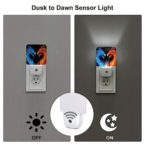 Image of Fiery Dragon LED Plug-in Night Lamp 2 Piece Set, Auto Sensor Nightlights Set of 2 for Bedroom Bathroom