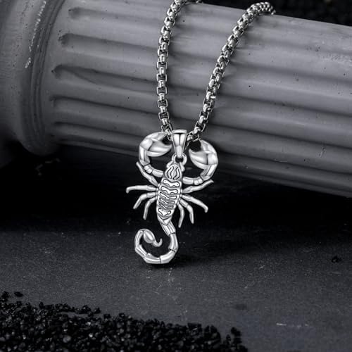 Scorpion Necklace 925 Sterling Silver Animal Pendant Gothic Jewelry Gifts for Men Women, w/Stainless Steel Chain 22''+2''2