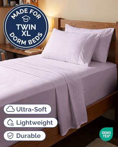 Image of Extra Deep Twin XL Sheet Set - 4 Piece Cooling Bed Sheets - Light Lavender | Hotel Luxury Bed Sheets Set, Easy & Secure Fit, Ultra-Soft, Wrinkle & Fade Free, Comfy Sheets Set with Extra Deep Pockets