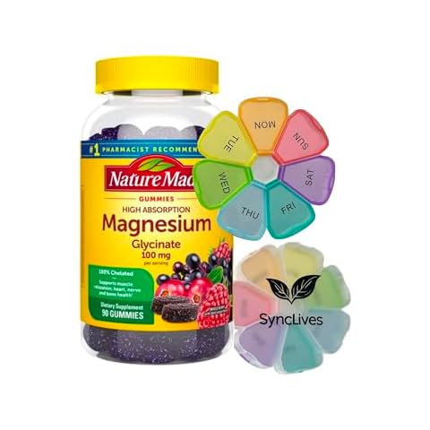 Nature Made Magnesium Glycinate Gummies 100 mg per Serving, 90 Count - Bundle with SyncLives Extra Large Pill Box - Magnesium Glycinate Gummies for Daily Support - Two Gummies Daily Cover
