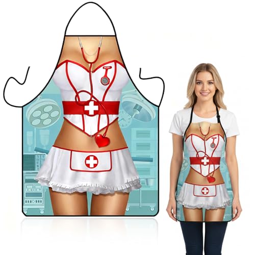 THQAE Lustige Küchenschürze,Sexy Schürze 3D-lustige, Kochschürze Krankenschwesterstil Schürze,für Geburtstagsfeier urkomisches Streiche Geschenk Witz Frauen Küche BBQ Party