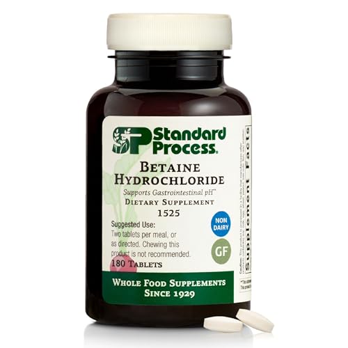Standard Process Betaine Hydrochloride - Supplement for Gastrointestinal pH Support - Supports Digestive Health & Iron Absorption - Gluten-Free, Non-Dairy & Non-Soy - 180 Tablets (90 Servings)